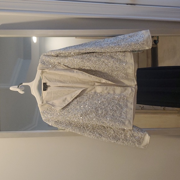 Topshop Silver and White Sequin Jacket Size 10 - Picture 1 of 5